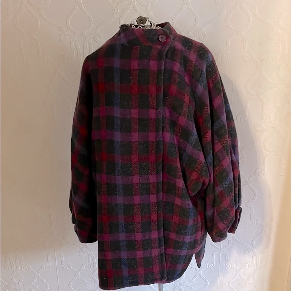 Vintage Plaid Wool Oversize Jacket - Purple and Black